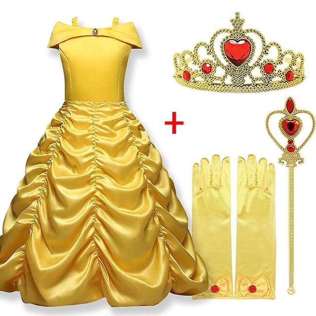 Vestido de princesa Bella, vestidos de niñas para La Bella y La Bestia, ropa de fiesta para niños, corona de palo mágico, disfraz de Cosplay para niños oso de fresa Hogar