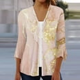 thumbnail image 3 of Cárdigan de botones para mujer, chaqueta estampada, chaqueta de cárdigan con cuello y mangas 3/4, chaqueta de cárdigan informal, cárdigan de algodón de imitación para mujer, 3 of 5