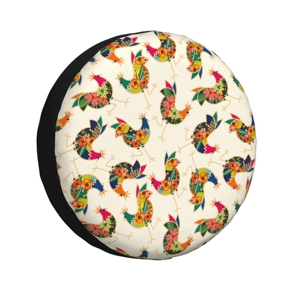 Fuzoiu Boho Chicken Print Universal Spare Tire Cover with Buckle Strap, Waterproof Wheel Covers for Jeep, Trailer, RV, Truck and All Car-14 inch