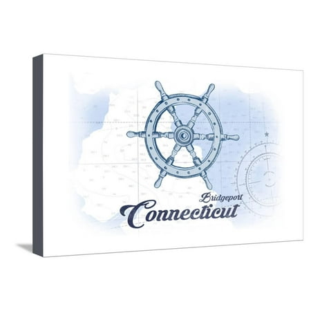 Bridgeport, Connecticut - Ship Wheel - Blue - Coastal Icon Stretched Canvas Print Wall Art By Lantern