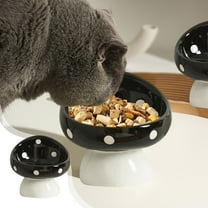 Nebwoak Ceramic Elevated Pet Food Bowl with Non-Slip Base, Wide Mouth & Tilted Neck Support, Cute Mushroom Design Black Bowl for Dogs Cats
