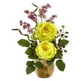 thumbnail image 2 of Nearly Natural Large Rose and Dancing Daisy in Wooden Pot, 2 of 7