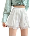 thumbnail image 2 of FRSASU Women's Lace Trim Satin Shorts Shiny Elastic Solid Color Leggings Shorts White 10(XL), 2 of 3
