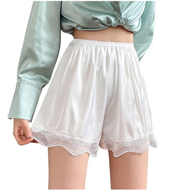 LOVZFMLL Women's Fashionable Solid Color Lace Bottom Shorts White XL