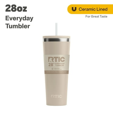 RTIC 28 oz Ceramic Lined Everyday Tumbler, Spill-Resistant Straw Lid, Beach