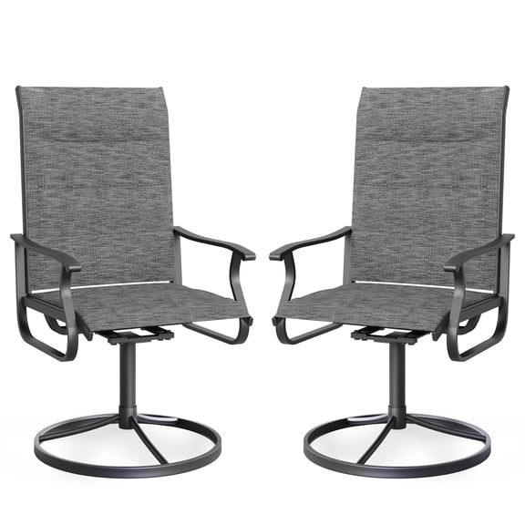 Techmilly Patio Swivel Chairs Set of 2, Outdoor Dining Chairs High Back Padded All Weather Breathable Textilene Outdoor Swivel Chairs with Metal Rocking Frame for Lawn Garden Backyard Deck, Dark Grey