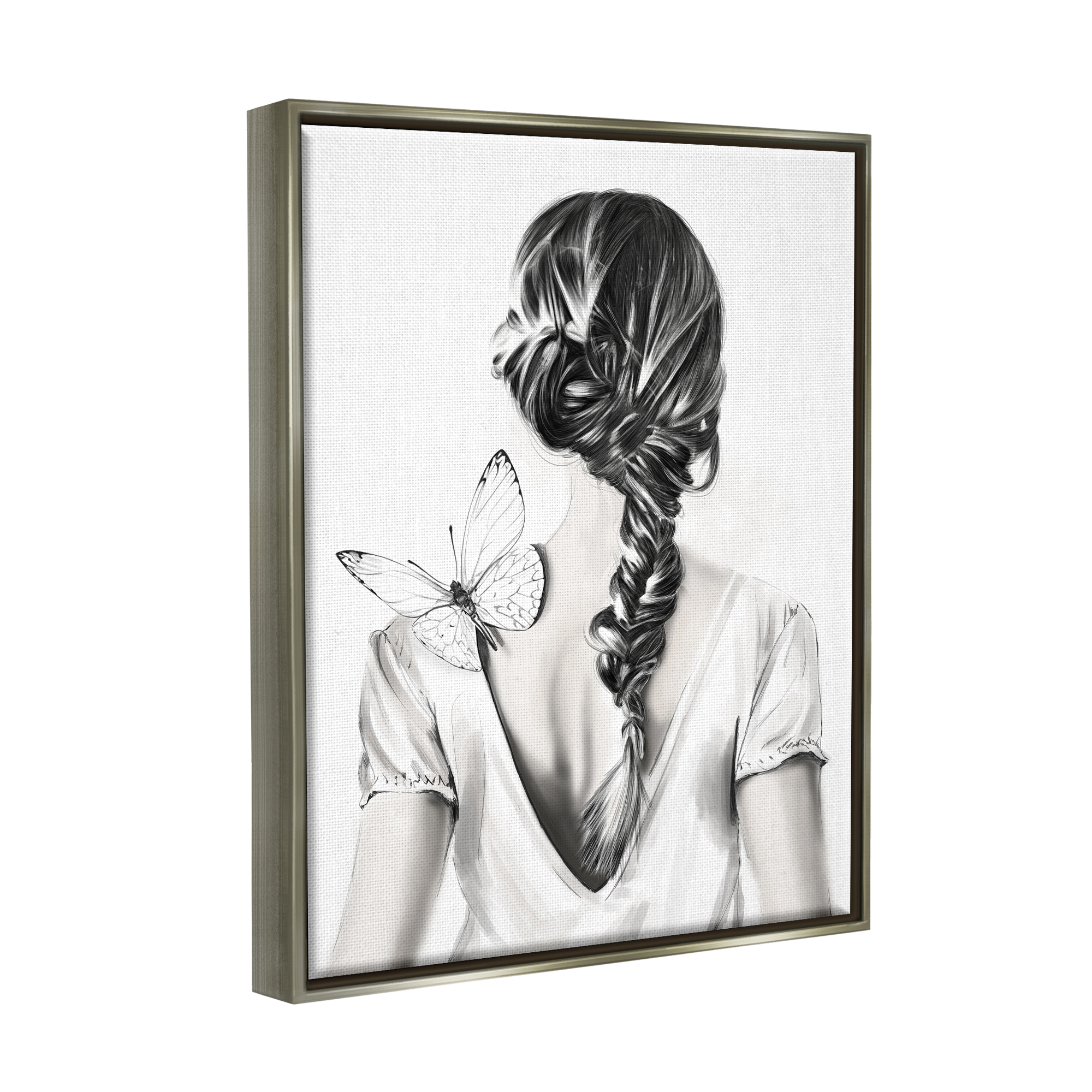Stupell Industries Butterfly on Girl's Back Animals & Insects Painting Gray Floater Framed Art Print Wall Art, 25 x 31