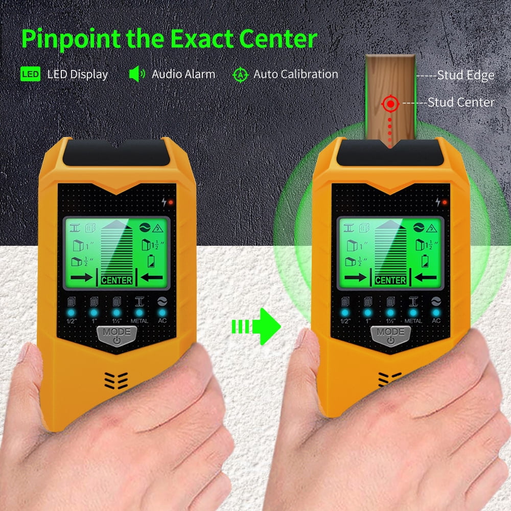 Stud Finder Wall Scanner, 5 in 1 Stud Detector with HD LCD Display for Center and Edge of Wood Metal AC Wire Detection - Yellow