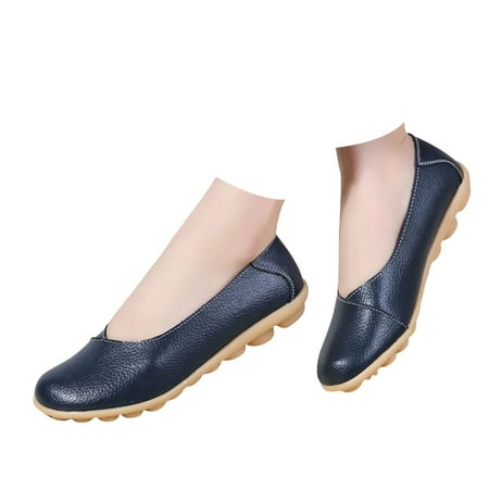 NIEWTR Loafers for Women Leather Platform Penny Shoes Classic Round Toe Comfortable Business Work Shoes (5.5 Blue)