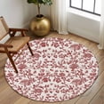 thumbnail image 3 of Farmhouse Red Large Area Rugs for Bedroom Living Room, Soft Non Slip Carpet Bedside Rug, Vintage Flower Leaf Botanical Plant Round Floor Cover Kitchen Accent Rug 7' for Dining Room/Office, 3 of 9