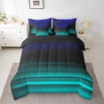 thumbnail image 2 of jejeloiu Vintage Striped Print 7-Piece Bedding Comforter Set,Abstract Geometric Pattern King Bedding Sets,Cyan Black Blue Bed Sheets For Adult,Breathable Home Decor Reversible, 2 of 8