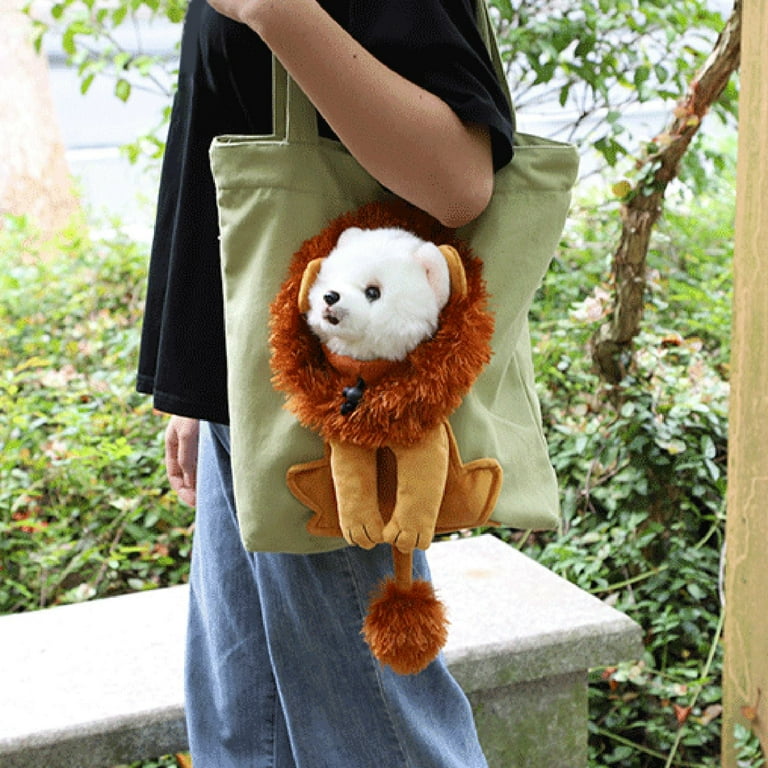 Cute Lion-Shaped Pet Canvas Shoulder Bag Cat Carrier, Portable - Main Image