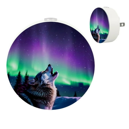 

YZUOUZY Night Lights Plug into Wall Nightlight Small Bedside Lamps Set of 2 Snow Tree Wolf Howling Aurora