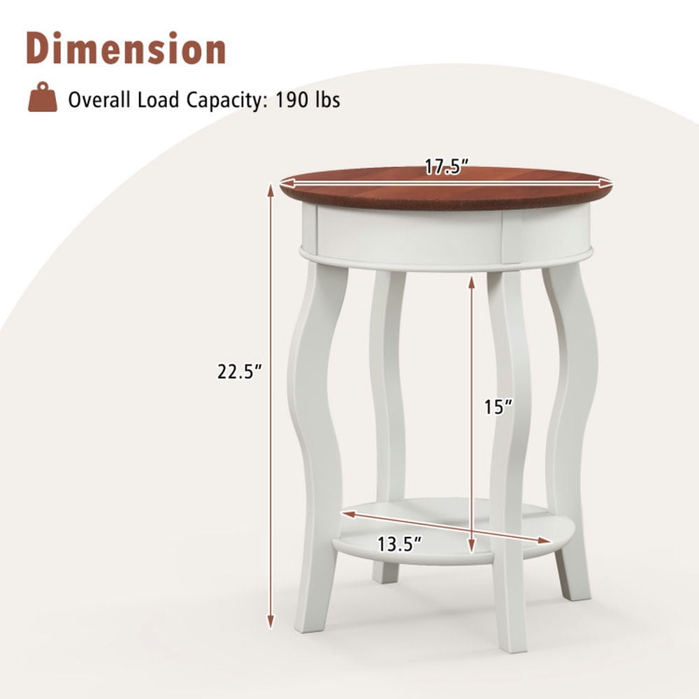 Finihen End Table, Round End Table, 2-Tier Round End Table with Storage Shelf and Solid Rubber Wood Legs, Sofa Side Table, Bed Side Table, for Living Room, Bedroom, Walnut & White Finihen End Table, Round End Table, 2-Tier Round End Table with Storage Shelf and Solid Rubber Wood Legs, Sofa Side Table, Bed Side Table, for Living Room, Bedroom, Walnut & White