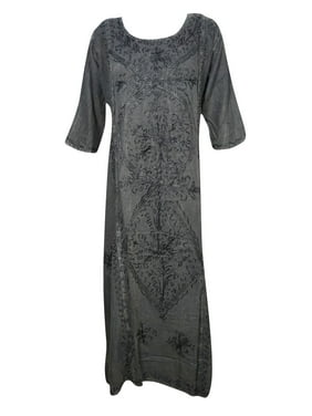 Mogul Women's Long Tunic Maxi Dress Enzyme Wash Rayon Comfy Embroidered Free Spirit Boho Dress