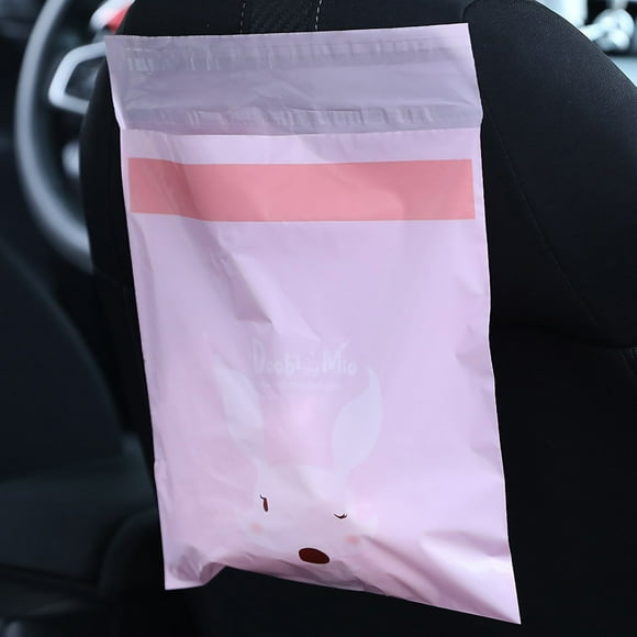 15 bolsas de basura portátiles para coche, desechables, a prueba de fugas, impermeables, autoadhesivas, para limpieza de vehículos y cocinas, color rosa claro.