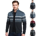thumbnail image 4 of Men's Fair Isle Knit Full Zip Mock Neck Sweater Long Sleeve Casual Zip-Up Cardigan, 4 of 4