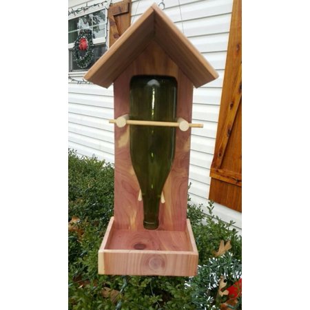 Cedar Wine Bottle Bird Feeder Garden Decor Outdoor Cardinal Blue