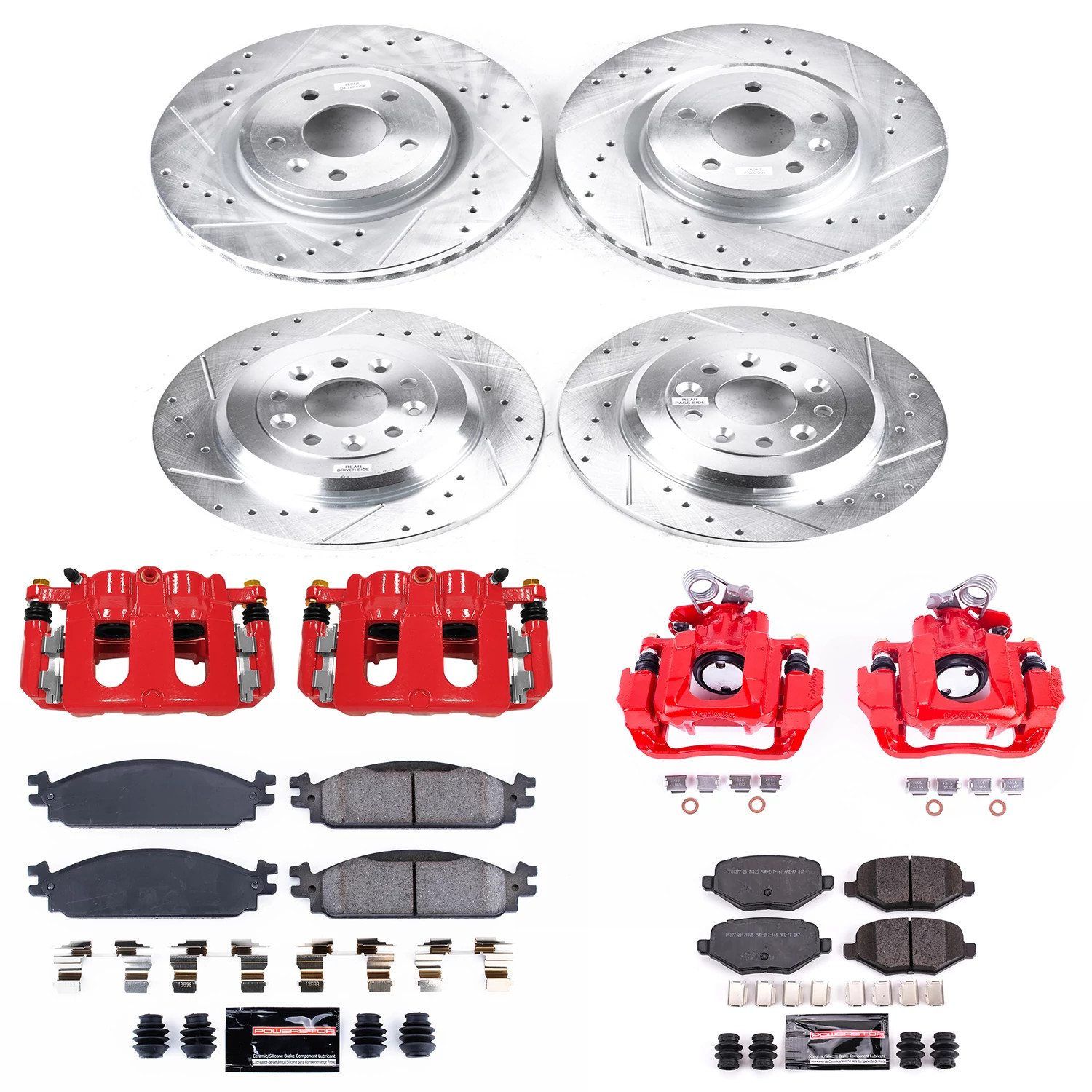PowerStop Front and Rear Z23 Evolution Sport Brake Pad and Rotor Kit with Red Powder Coated Calipers Fits: FORD LINCOLN Select Models KC5510