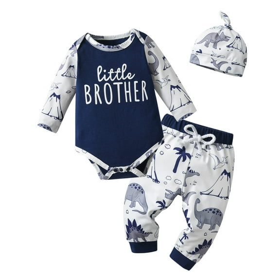 Newborn Baby Boy Clothes Animal Style Long Sleeve Romper Pants Hat 3PCS Outfits Set Navy Blue