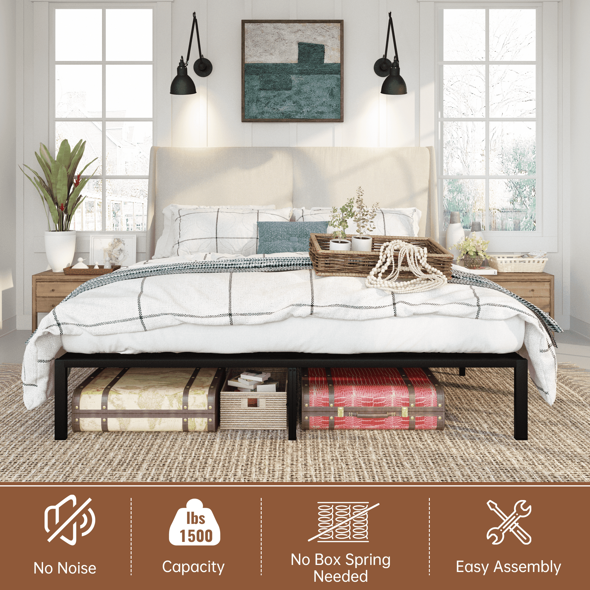 baxluxe, double bed frame, 15-inch oversized, heavy-duty steel