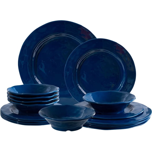 Cobalt Blue 18-Piece Melamine Dinnerware Set 6 Dinner Plates 6 Salad Plates 6 Bowls