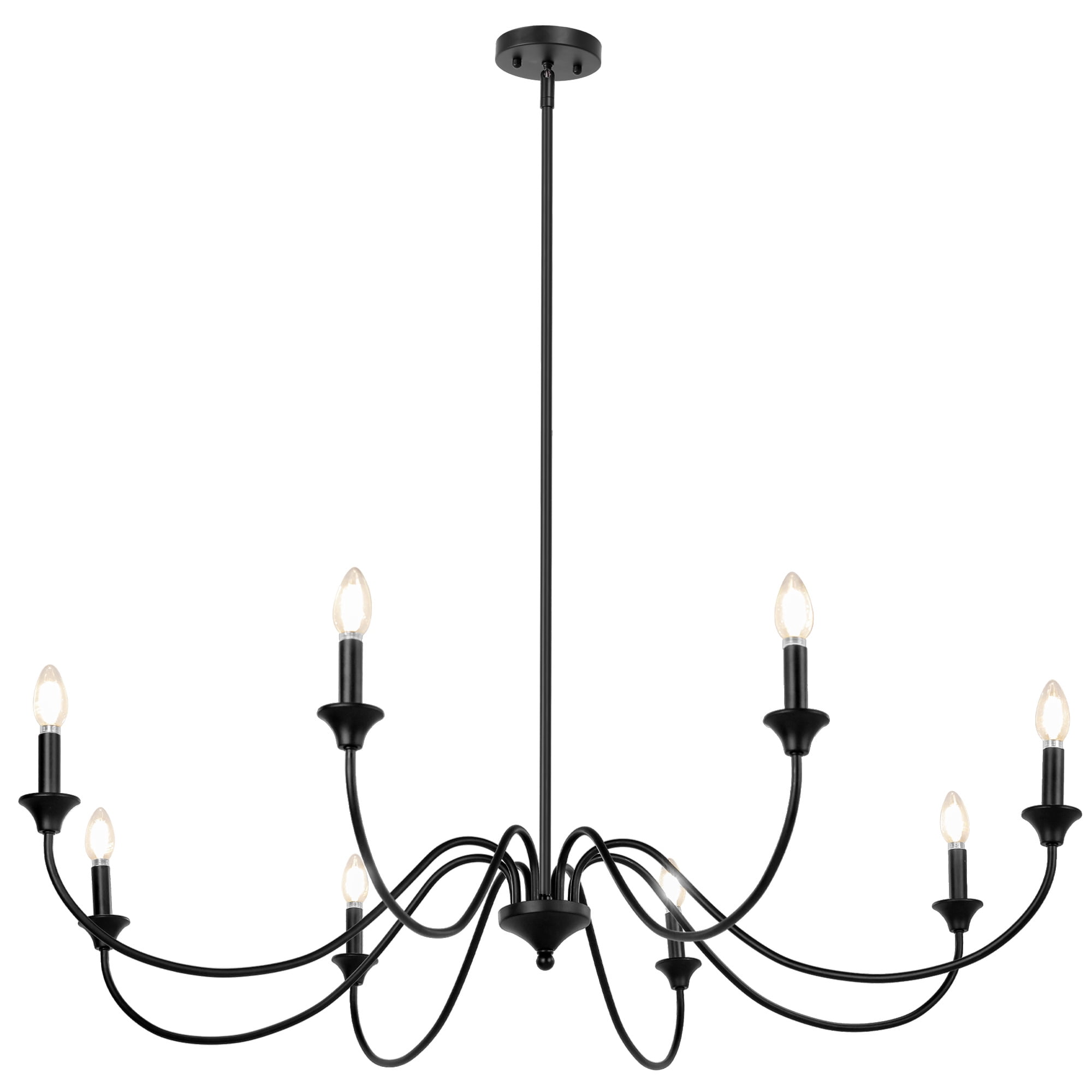 LNC Donnish 47.2'' 8 -Light Matte Black Bare bulb Metal Chandelier