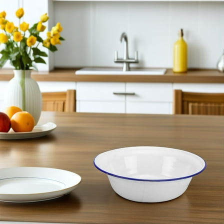 IBASETOY Large Enamel Bowl White Vintage Kitchen Bowl Dough Making 1Pack