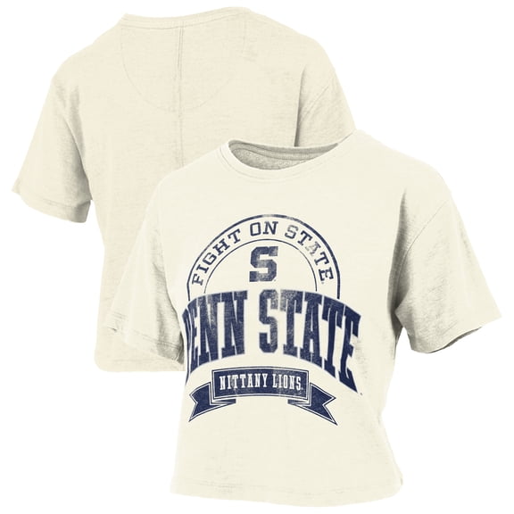 Women's Pressbox Natural Penn State Nittany Lions Vintage Wash Waist-Length Slub-T-Shirt