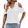 thumbnail image 3 of Ihhxva Women's Plus Women Oversized Tops Loose Fit Summer Cold Shoulder Blouse V-Neck Flutter Sleeve Top Casual Flowy Tunic Blouson Cotton Lightweight S-2XL, 3 of 9