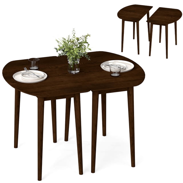 Costway 45” Extendable Oval Dining Table Set with 2 Half-Round Tables for 4-6 People Walnut