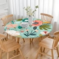 thumbnail image 3 of Bohemian Floral Print Round Tablecloth with Elastic Edge - Vibrant Colorful Table Cover for Kitchen Dining Patio Party - Fits 52 to 56 Inch Round Tables, 3 of 7