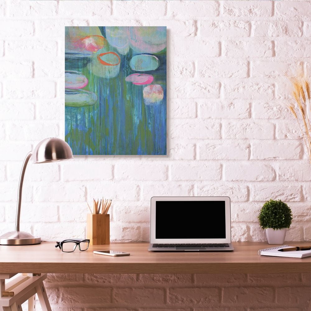 Stupell Industries Pond Lily pads Green Blue Abstract Painting Canvas Wall Art by Third and Wall, 30" x 40"