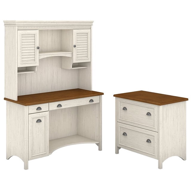 Fairview Computer Desk with Hutch and File Cabinet in White - Engineered Wood