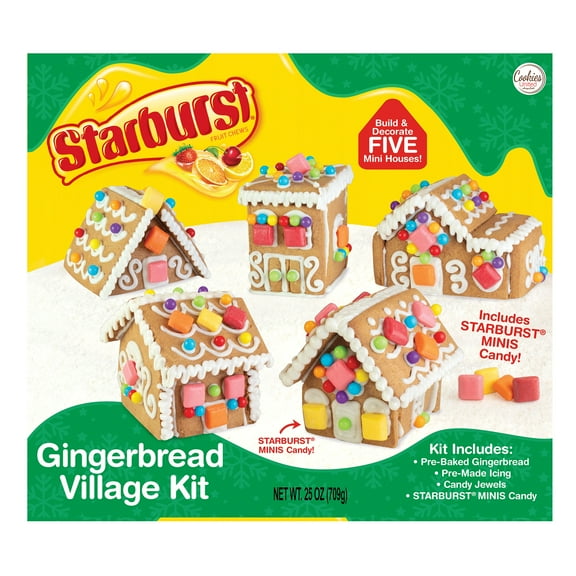 DIY Gingerbread Village Kit with Starburst Candies, Contains Wheat, Eggs, Soy, Milk, 25oz