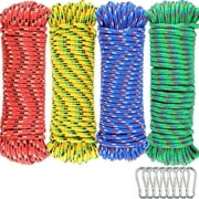 Wellmax 4 Pack 3/16" x 50ft Diamond Braided Polypropylene Rope with UV Treatment and Weather Resistant, Assorted Multi-Color
