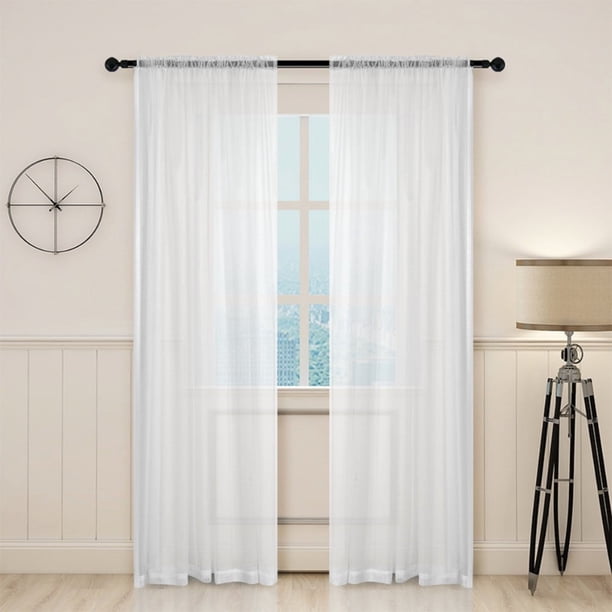 Cortinas blancas transparentes largas para sala de estar, 2 paneles con ojales de lino sintético, filtrantes de luz, de gasa transparente, hasta el suelo, para dormitorio, puerta de patio, ventana