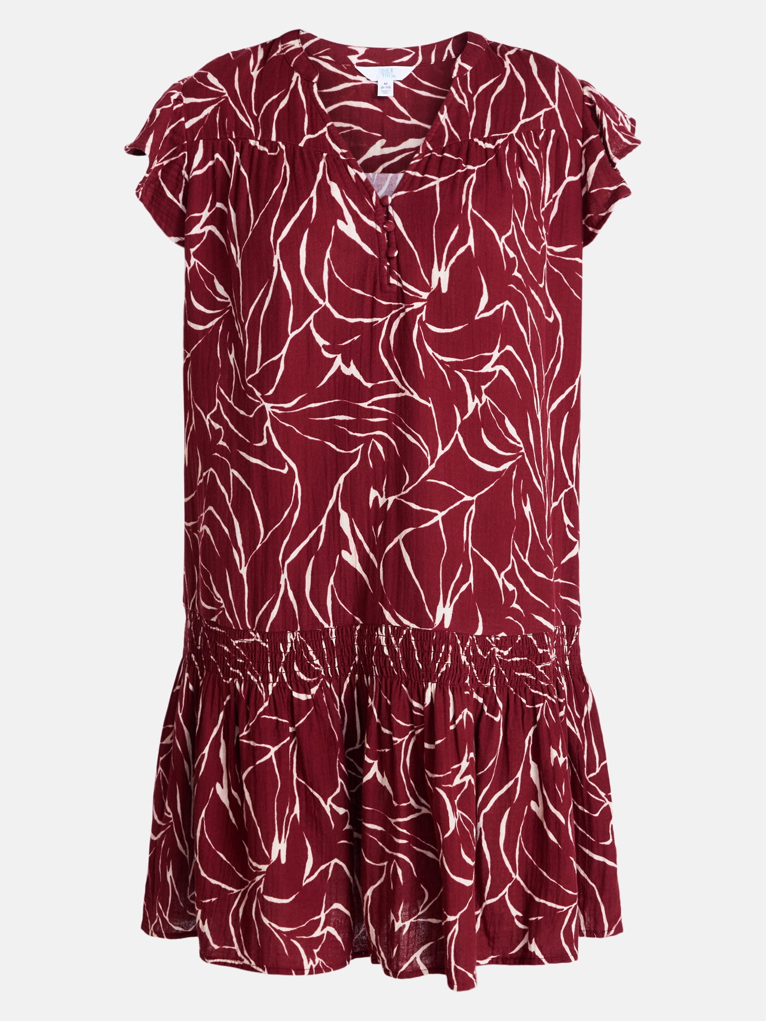 Time and Tru Women's Double Cloth Mini Dress with Flutter Sleeves, Sizes XS-XXXL