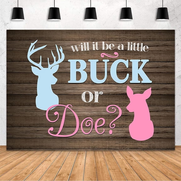 Buck or Doe Gender Reveal Backdrop Rustic Wood Boy or Girl Deer Baby Shower Photography Background for Dessert Table Supplies Party Decorations Banner Photo Booth Props
