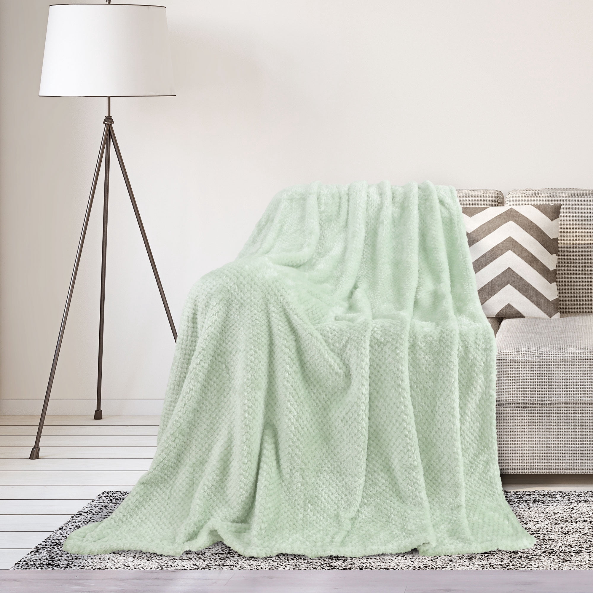 Unique Bargains Soft Flannel Fleece Velvet Blanket Pale Green 50" x 60"