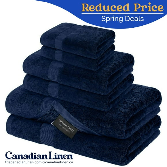 Canadian Linen Imperial Basic Bathroom Towel Set 6 Pieces Lightweight Quick Dry Thin 2 Bath Towels 2 hand Towels and 2 Washcloths 100% Cotton Towels Soft Absorbent Towel for Bathroom 6 Pack Navy Blue