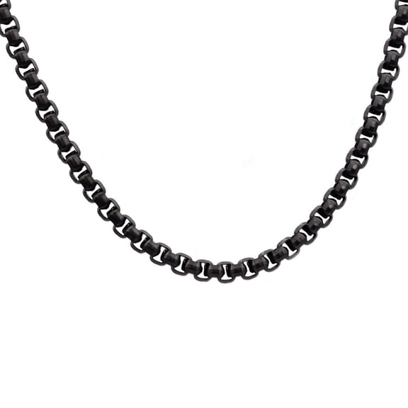 Mens Black Plated Stainless Steel Rolo Link Chain Necklace
