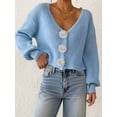 thumbnail image 4 of Chic 3D Flower Crop Cardigan Sweaters for Female Fall Loose Open Front Long Sleeve Knitted Cozy Outerwear Sky Blue L, 4 of 9