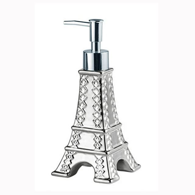 Dispensador de loción de manos de cerámica con decoración de la Torre Eiffel de París europea, bomba de jabón, botella de baño con perfume en relieve enrejado para fregadero de cocina