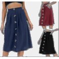 thumbnail image 1 of Media falda informal con botones para mujer, falda de corte A, cintura alta elástica, longitud media, 1 of 2