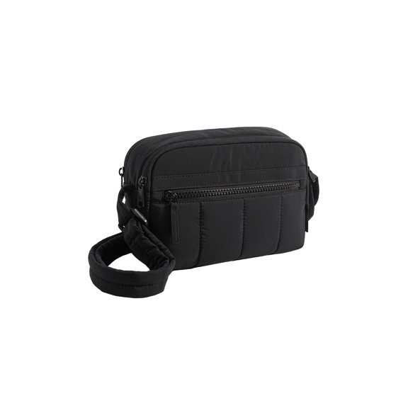 Quilted Puffer Crossbody Bags for Women with Multiple Zipper Pockets and Adjustable Strap black