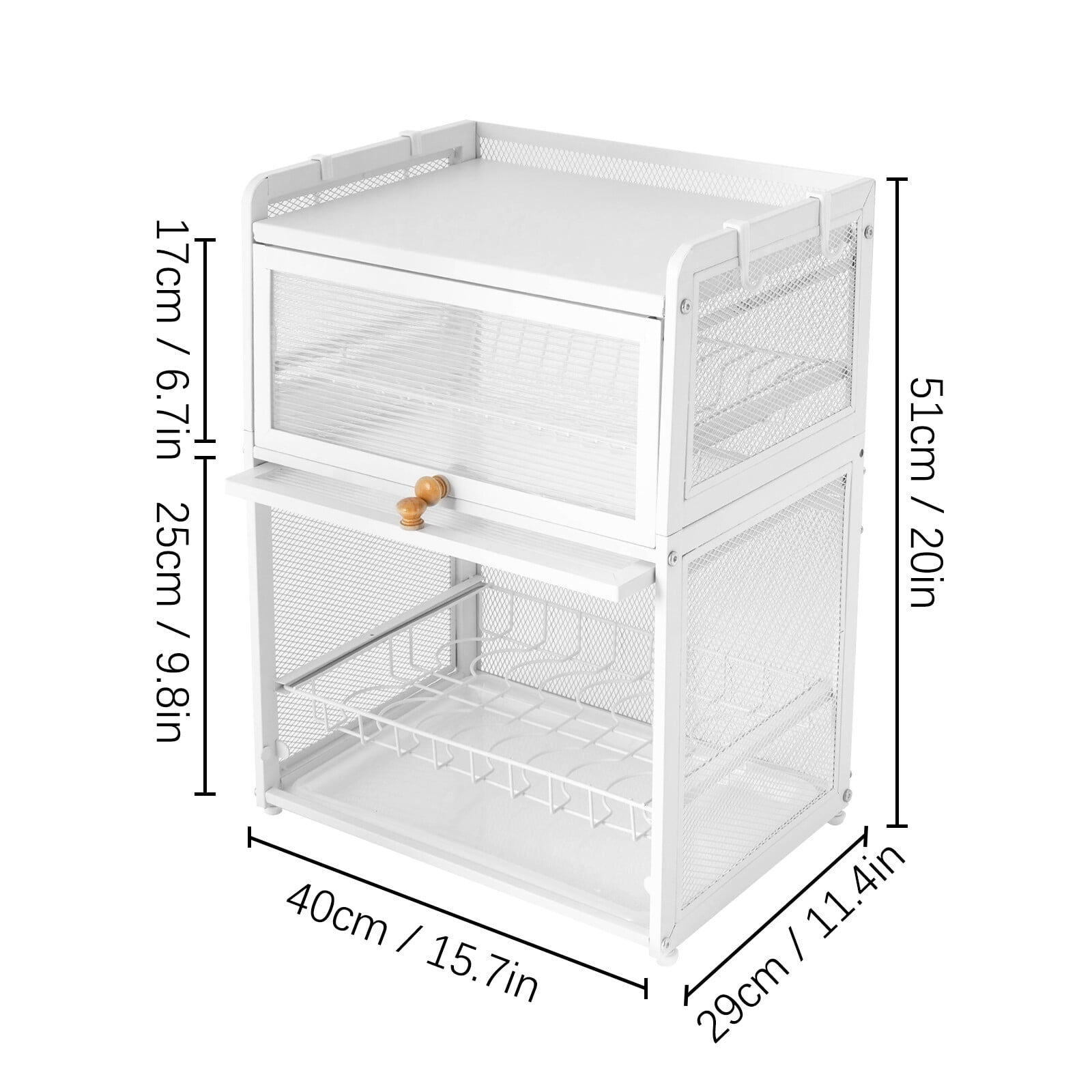 Miumaeov 3-Tier Dish Drying Rack Cutlery Drainer Holder Kitchen Ware Plate Cup Storage Organizer with Lid Cover (White)