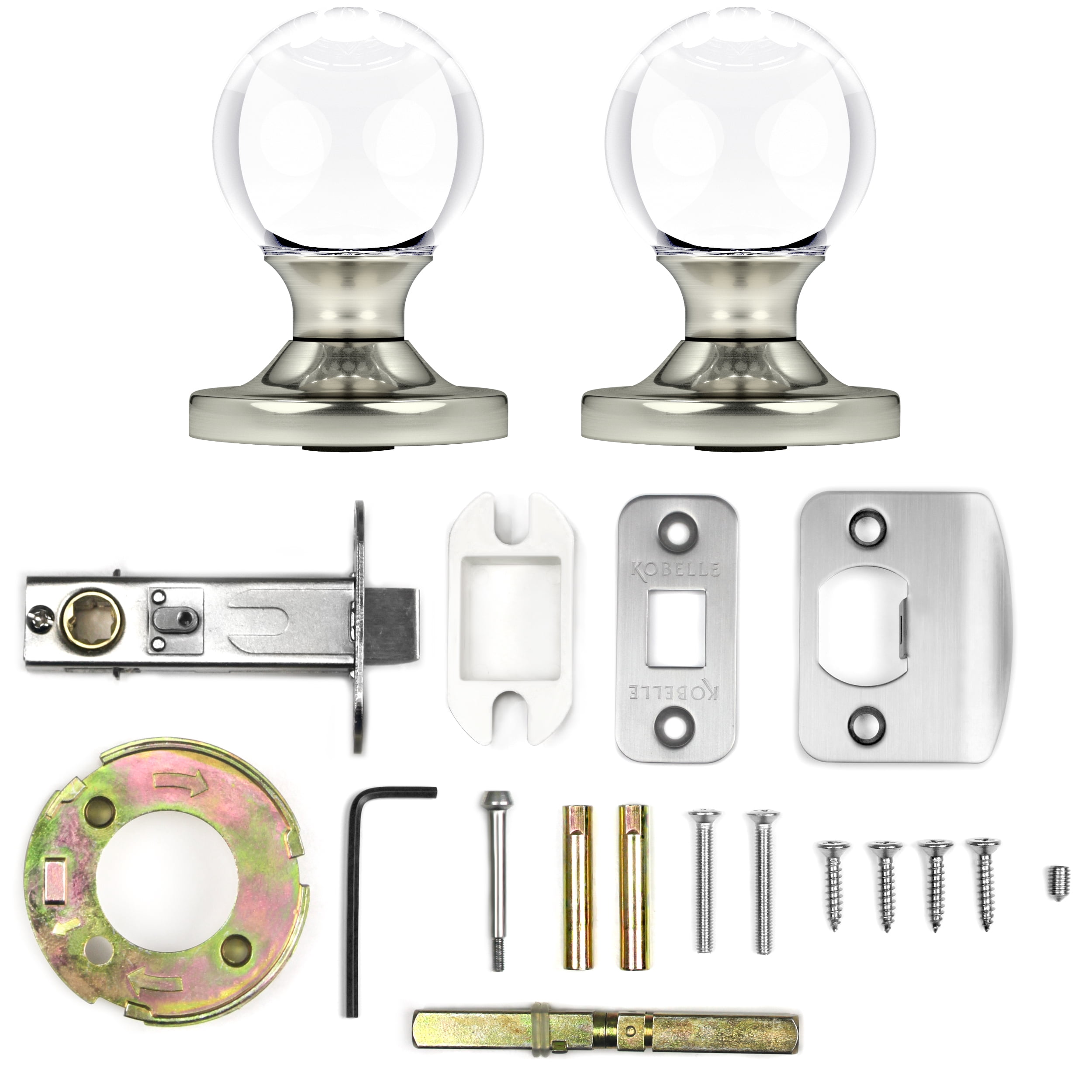 Privacy Round Ball Crystal Door Knobs Satin Nickel Round Rosette