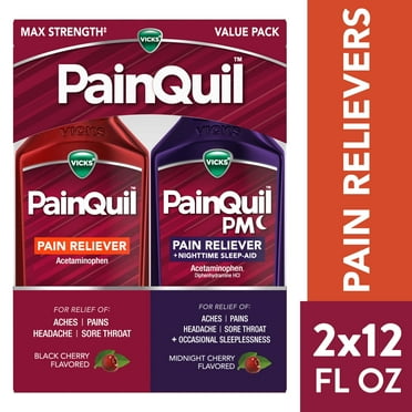 Vicks PainQuil Pain Relief and Nighttime Sleep Aid Liquids, Acetaminophen Pain Reliever, 2x12 Fl oz