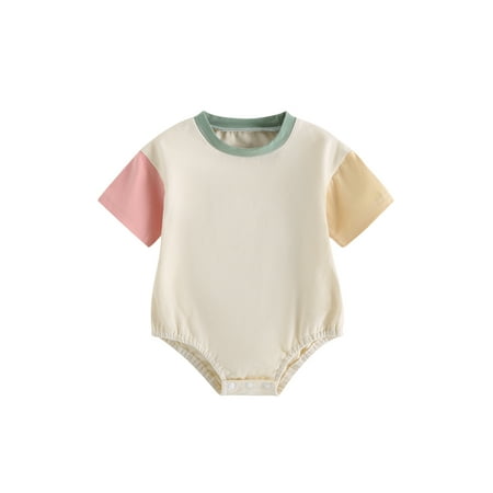 

Qtinghua Newborn Baby Boy Girl Summer Clothes Color Block Short Sleeve Bubble Romper Bodysuit Playsuit Green 3-6 Months